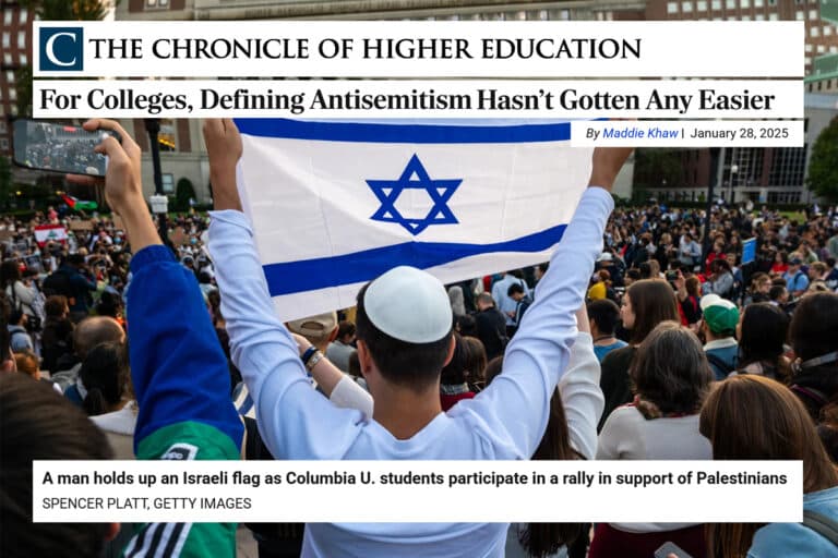 The Chronicle of Higher Education For Colleges, Defining Antisemitism Hasn’t Gotten Any Easier A man holds up an Israeli flag