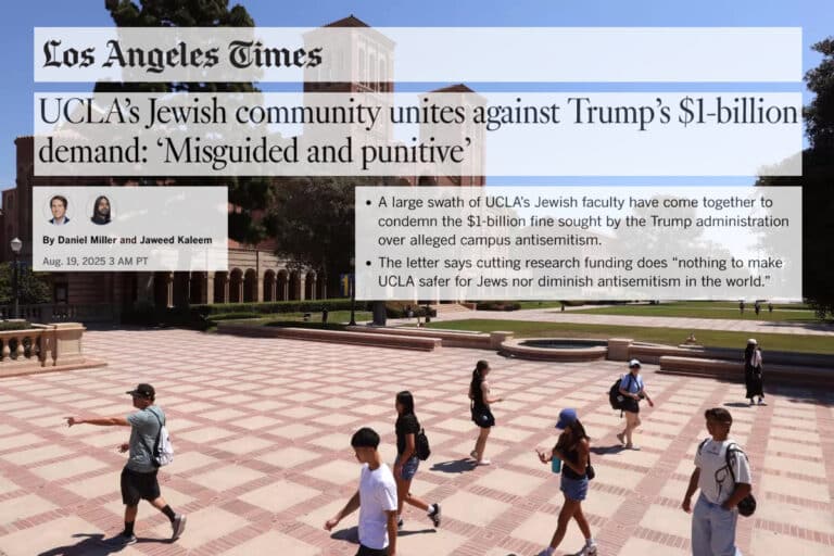 Los Angeles Times UCLAs Jewish community unites against Trumps  billion demand ‘Misguided and punitive large swath of UCLAs Jewish faculty have come together to condemn  billion fine sough