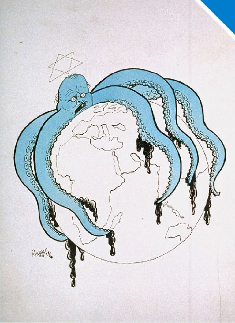 Illustration of octopos with Star of David surrounding the globe cartoon from Nazi Germany - United States Holocaust Memorial Museum, courtesy of Library of Congress
