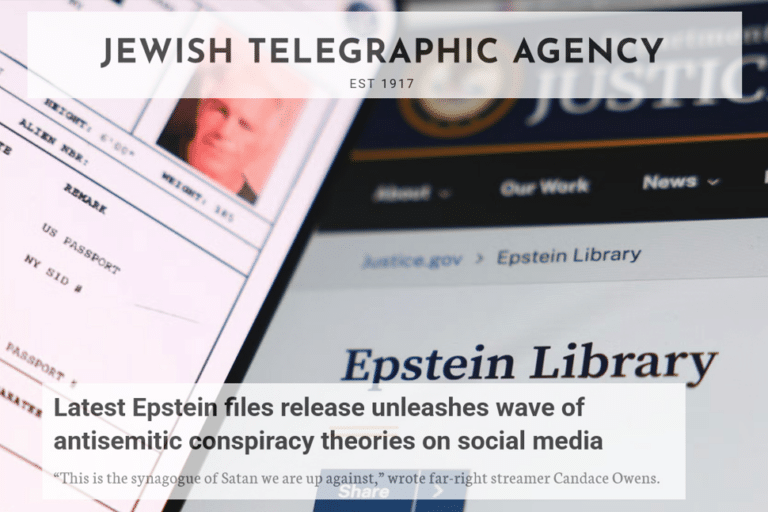 Jewish Telegraphic Agency Latest Epstein files release unleashes wave of antisemitic conspiracy theories on social media This is the synagogue of Satan we are up against wrote far-right streamer Candace